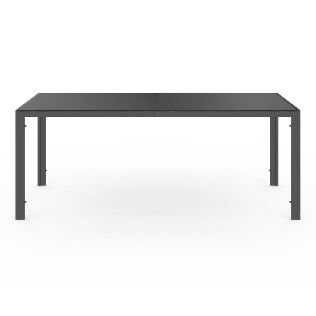 Salon de Jardin Madrid 1687 Table 190 cm 8 Chaises Empilables Plateau en Verre Trempé Acier Gris et Noir
