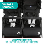 Poussette double tandem OHlalà Twin pliable 8 kg 2 places harnais 5 points assises inclinables capotes extensibles