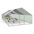 Enclos à Poules 24 m² 8 x 3 x 2 m Acier Grillage 25 mm Bâche de Toit 1 Porte à Loquet Guide de Montage