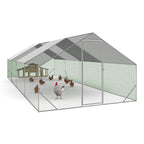 Enclos à Poules 24 m² 8 x 3 x 2 m Acier Grillage 25 mm Bâche de Toit 1 Porte à Loquet Guide de Montage