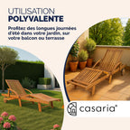 Chaise longue de jardin pliante en bois d'acacia avec roues et dossier réglable lot de 2 195 x 69 x 85 cm