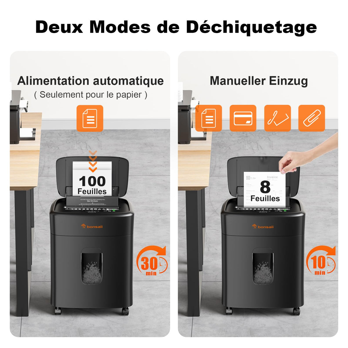Destructeur de documents auto-alimenté C231-D micro-coupe P-4 100 feuilles bac 16 L 180 cm/min 60 dB