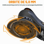 Ponceuse excentrique 150 mm R7303-4 sans balais 10000 tr/min 6 vitesses course 5 mm frein électronique 230 V 10 abrasifs câble 5 m