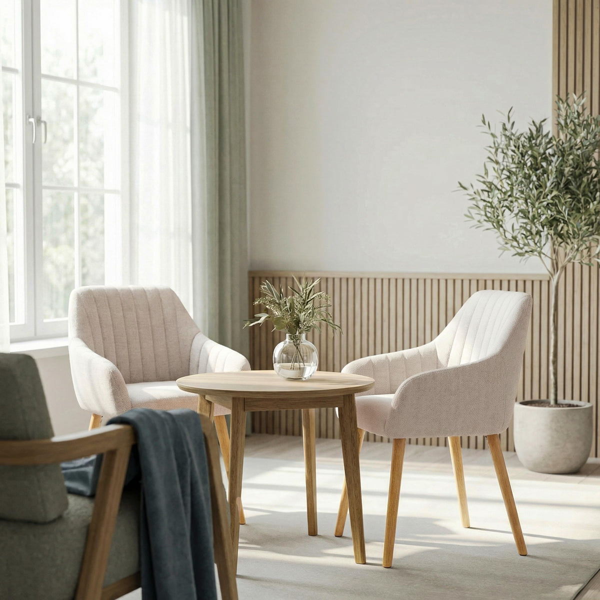 Chaises de salle à manger avec accoudoirs lot de 6 chaises rembourrées en polyester et velours avec pieds en bois beige