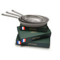 Set de 3 poêles inox 3 plis 18/10 20 26 28 cm induction tous feux four 230°C lave-vaisselle manche inox