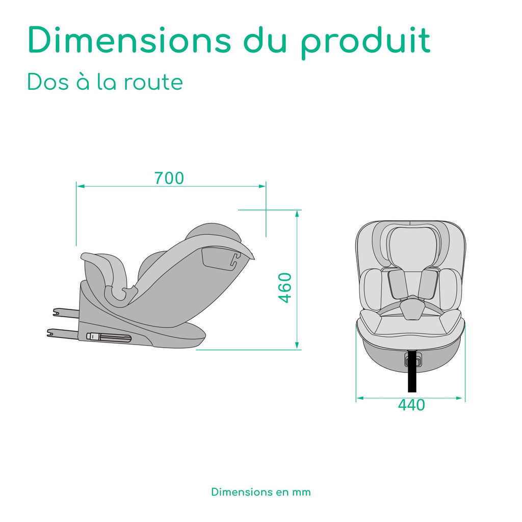 Siège auto pivotant 360° RevolveFix 360 i-Size 40 à 150 cm ISOFIX Top Tether harnais 5 points 6 inclinaisons 12 positions