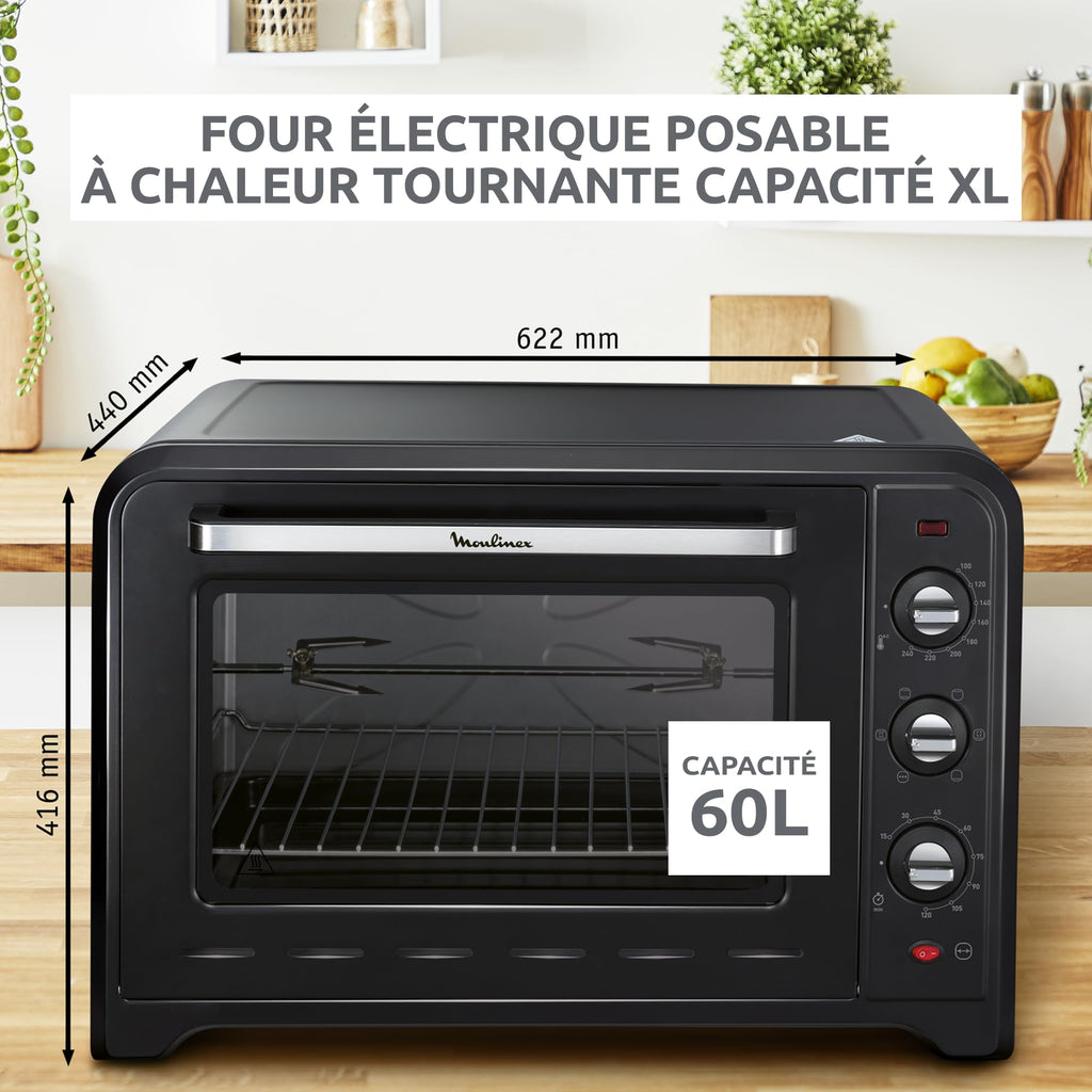Four électrique Optimo OX495810 60 L 2200 W chaleur tournante 7 modes de cuisson avec tournebroche et 2 grilles