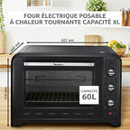 Four électrique Optimo OX495810 60 L 2200 W chaleur tournante 7 modes de cuisson avec tournebroche et 2 grilles
