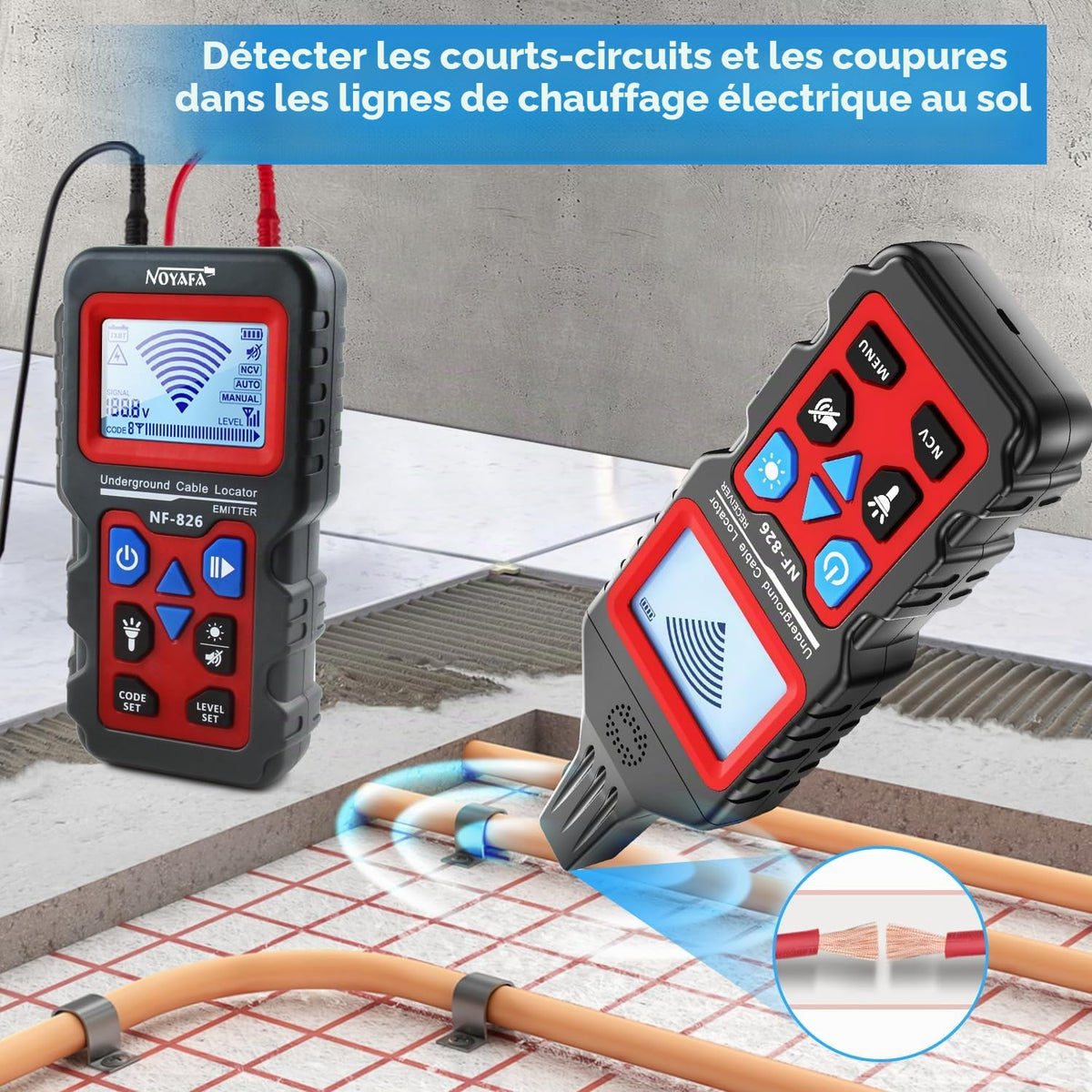 Détecteur de câbles souterrains et muraux NF-826 12 à 400 V avec fonction voltmètre et sensibilité réglable