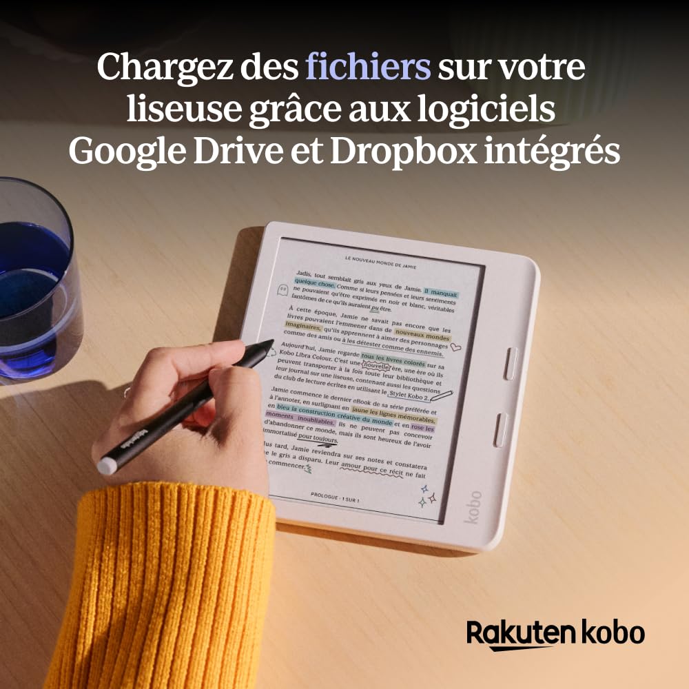 Liseuse eBook couleur Libra Colour 7"""" E Ink Kaleido 3 32 Go écran sans reflets mode sombre étanche livres audio blanc