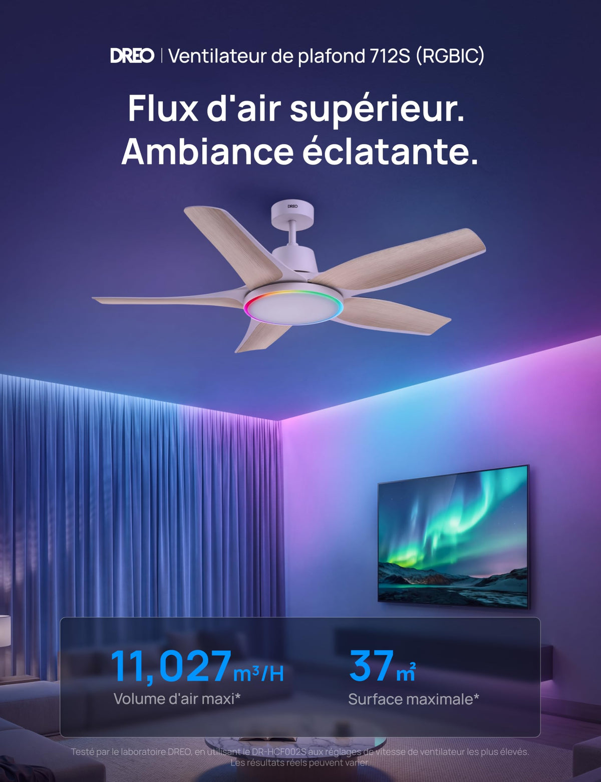 Ventilateur de Plafond avec Lumière DR-HCF002S 132 cm 54 W LED Dimmable RGB Wi-Fi 6 Vitesses Moteur CC Blanc