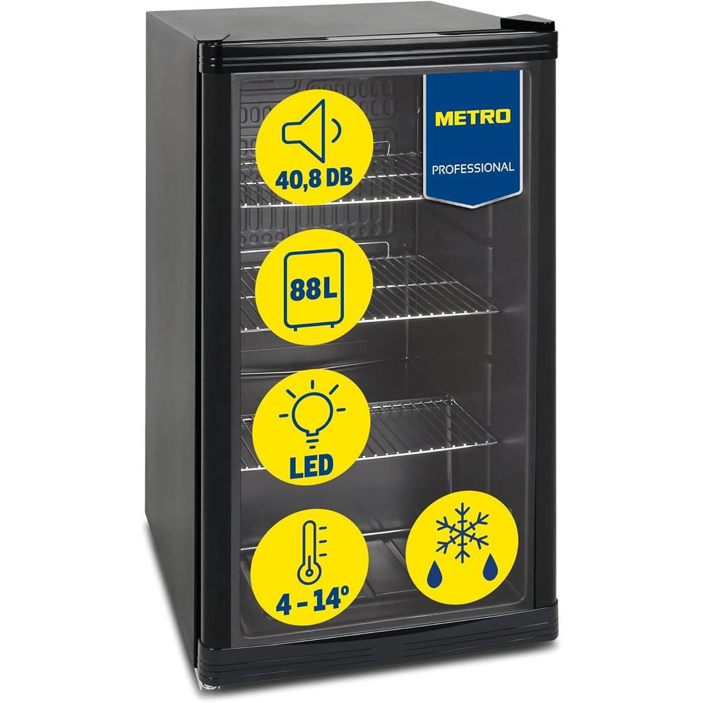 Réfrigérateur à boissons GPC1088 88 L 49 x 43 x 83 cm froid statique 3 clayettes réglables porte vitrée noire