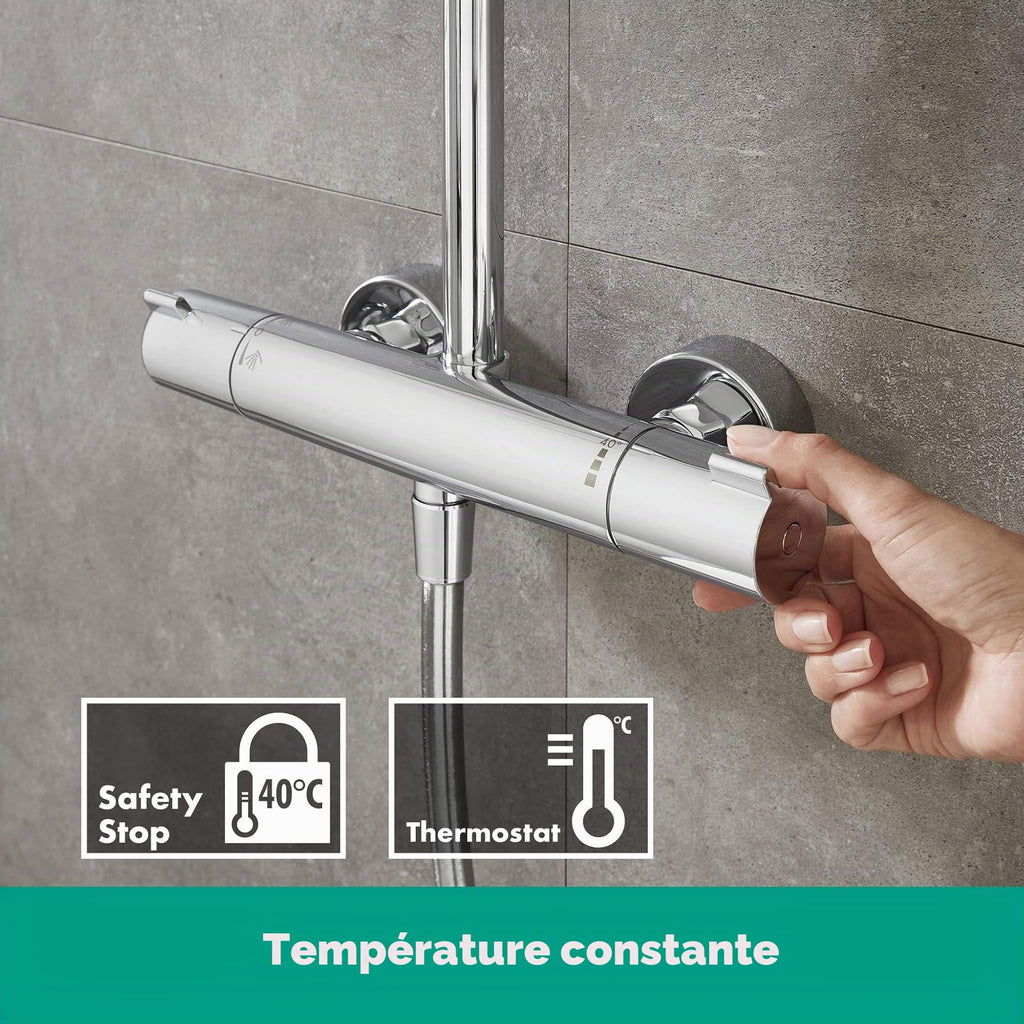 Colonne de douche Crometta E 240 27271000 avec mitigeur thermostatique douche de tête 240 mm douchette et flexible