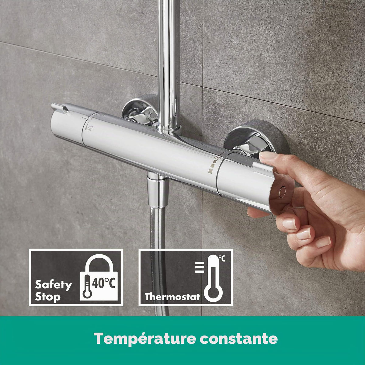 Colonne de douche Crometta E 240 27271000 avec mitigeur thermostatique douche de tête 240 mm douchette et flexible