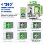 Niveau Laser 4D Auto-Nivellement ZK04CG Vert 4 Lignes 360° ±2 mm à 10 m Batterie Li-ion 8000 mAh Support Magnétique