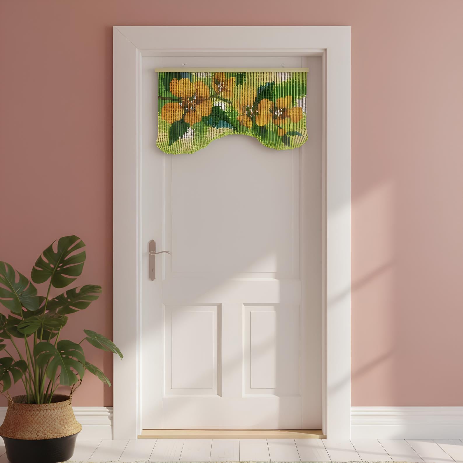Rideau de Porte Perles Acryliques Fait Main à Fleurs Jaunes | Séparateur de Pièce Bohème 90 cm