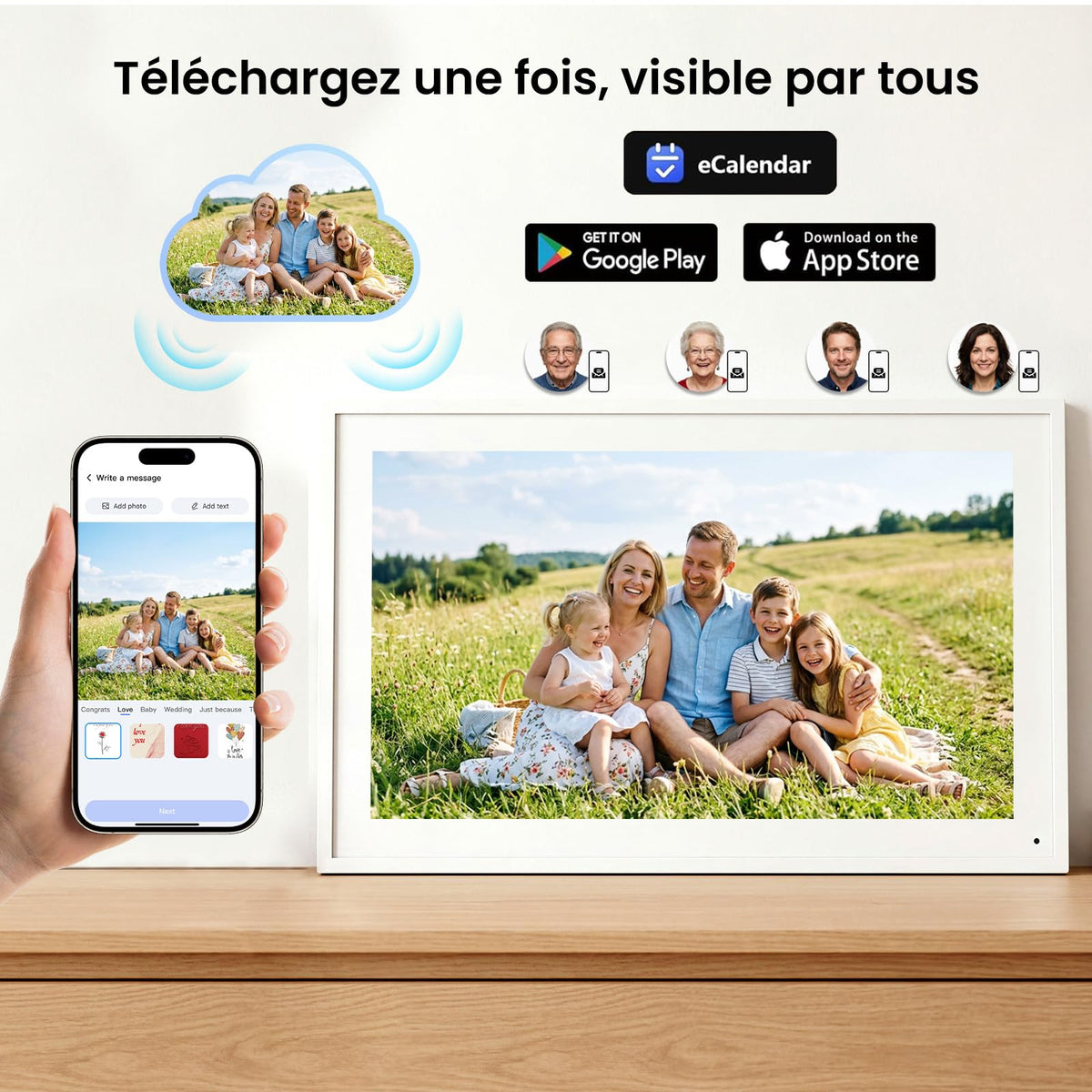 Calendrier numérique mural 15,6 pouces tactile WiFi organisateur familial synchronisation Google iCloud Outlook tableau de récompense enfant