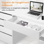 Bureau d'Ordinateur avec Rangement SCD0229 120 x 55 x 75 cm 5 Tiroirs MDF Charge 50 kg Plateau 120 cm Blanc