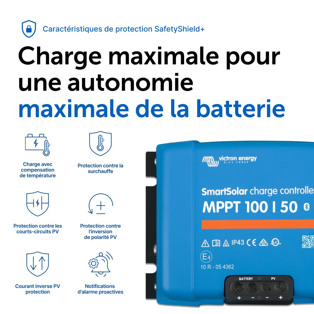 Contrôleur de charge solaire SmartSolar MPPT 100/50 SCC110050210 100 V 50 A 12/24 V avec Bluetooth