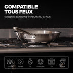 Set de 3 poêles inox 3 plis 18/10 20 26 28 cm induction tous feux four 230°C lave-vaisselle manche inox