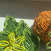 Citrouille perlée vintage pour Halloween, centre de table en perles avec feuilles et fleurs