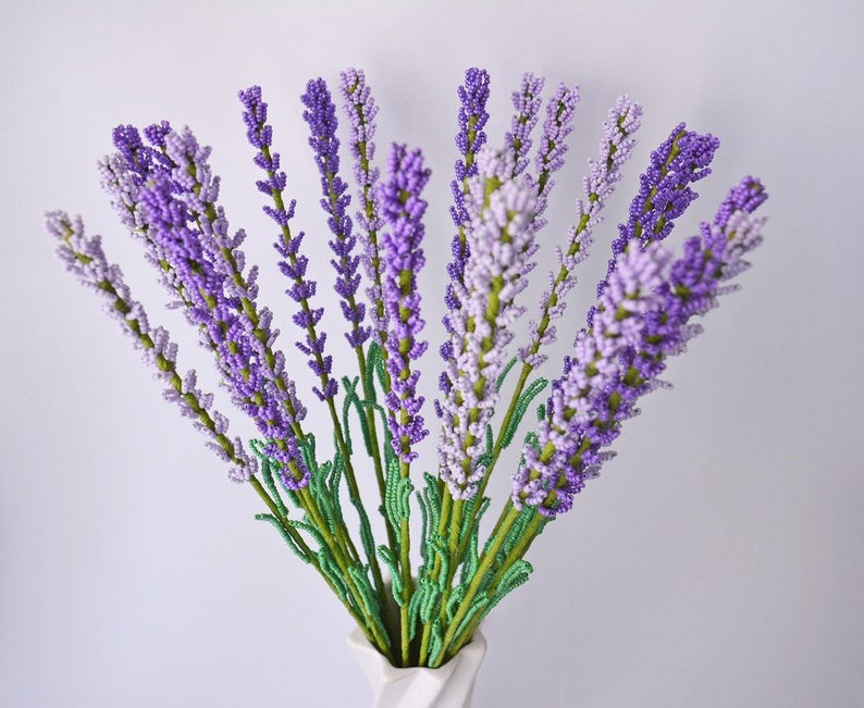 Tige de lavande perlée violette, décoration d'intérieur vintage, 40 cm