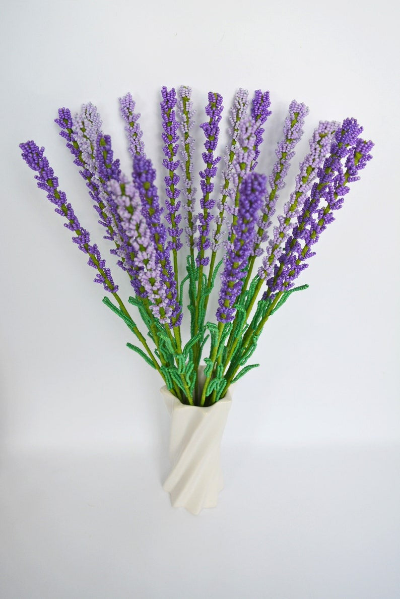 Tige de lavande perlée violette, décoration d'intérieur vintage, 40 cm