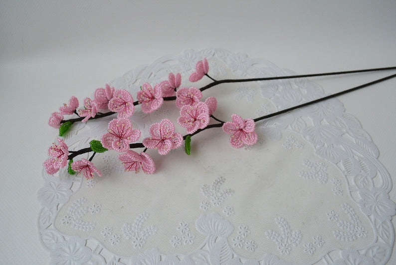 Branche de fleurs de cerisier perlées rose, 40 cm, fleurs artificielles