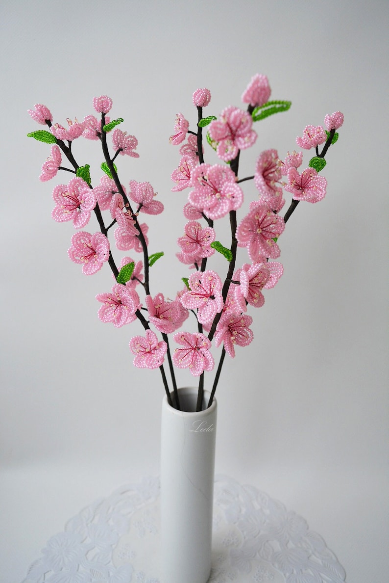 Branche de fleurs de cerisier perlées rose, 40 cm, fleurs artificielles