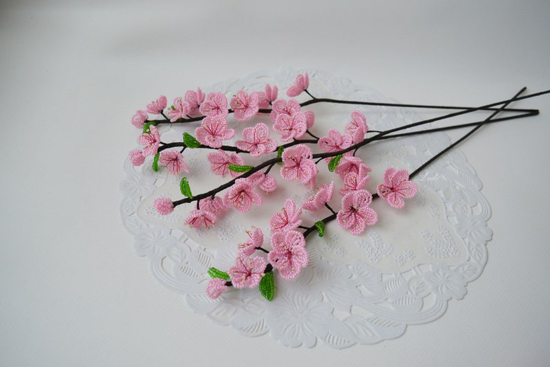 Branche de fleurs de cerisier perlées rose, 40 cm, fleurs artificielles