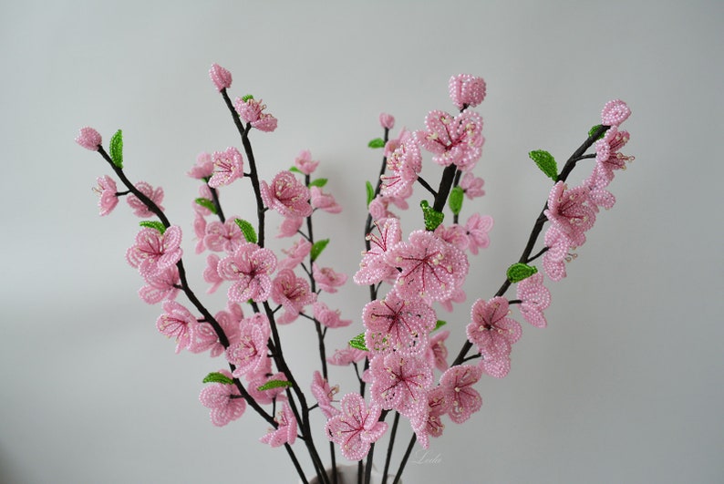 Branche de fleurs de cerisier perlées rose, 40 cm, fleurs artificielles