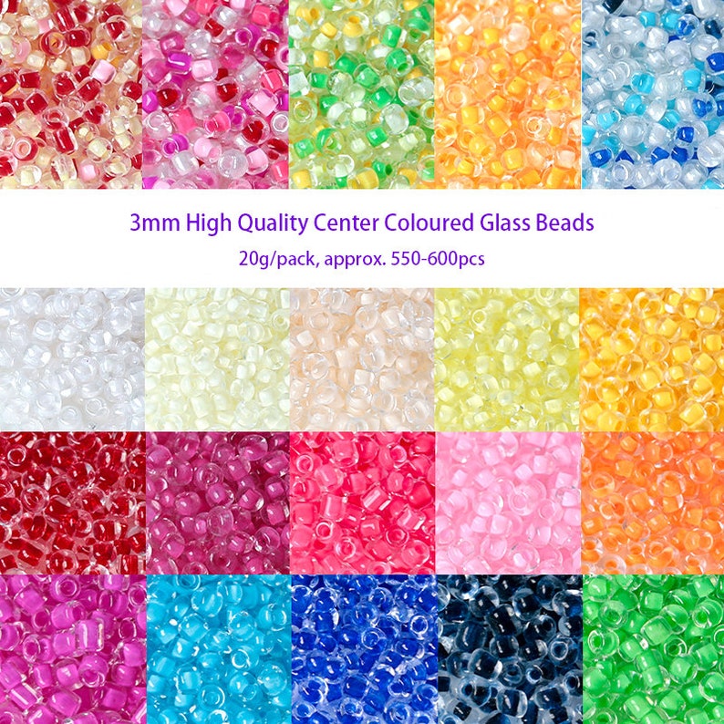 Perles de rocaille en verre teintées 3 mm, 550 pièces (20 g)