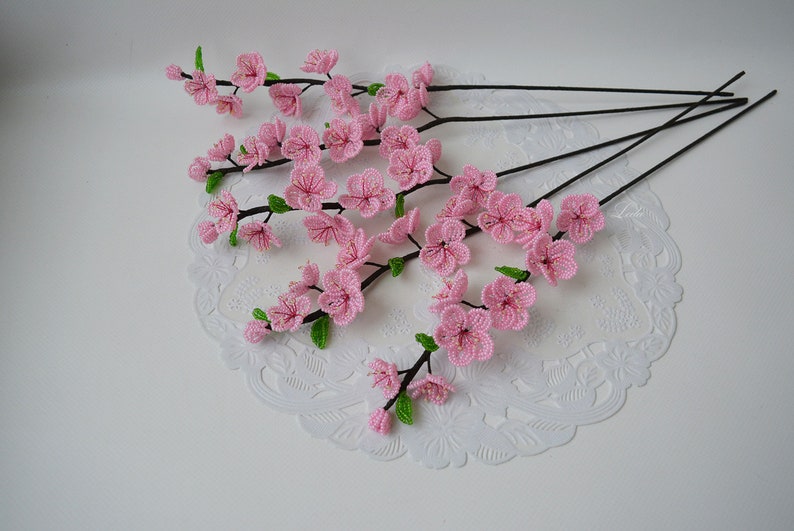 Branche de fleurs de cerisier perlées rose, 40 cm, fleurs artificielles