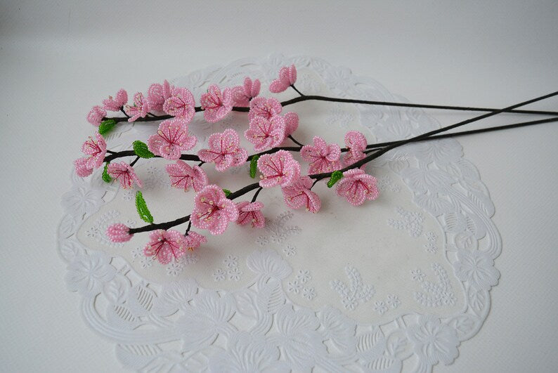 Branche de fleurs de cerisier perlées rose, 40 cm, fleurs artificielles