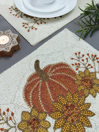 Set de table en perles de verre citrouille orange, 12x16 pouces, blanc cassé