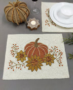Set de table en perles de verre citrouille orange, 12x16 pouces, blanc cassé