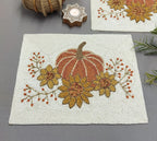 Set de table en perles de verre citrouille orange, 12x16 pouces, blanc cassé
