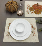 Set de table en perles de verre citrouille orange, 12x16 pouces, blanc cassé
