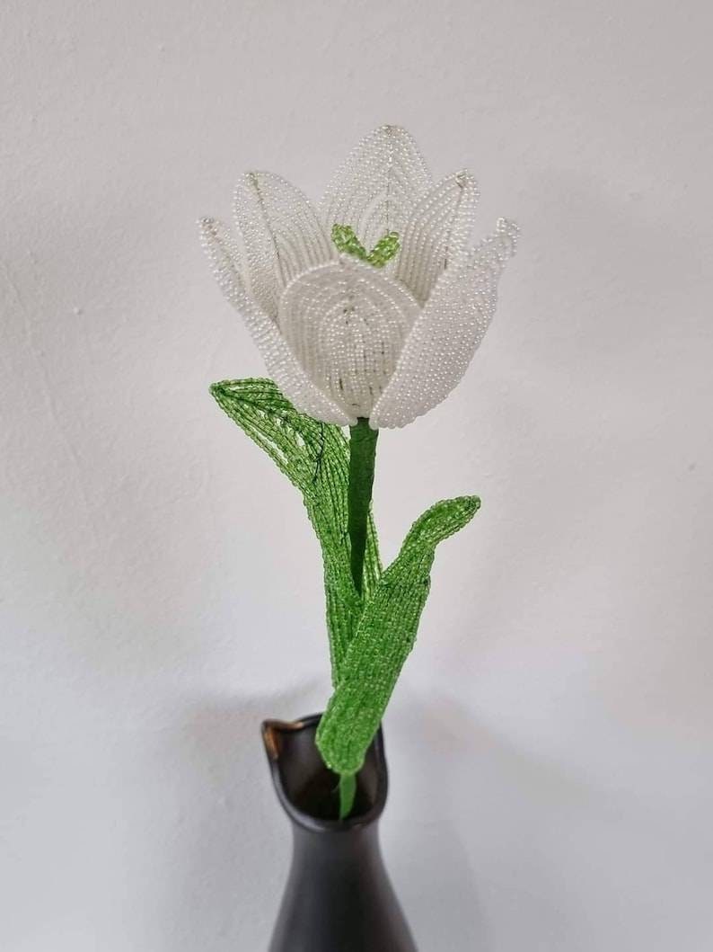 Tulipe perlée artificielle 45 cm, fleur décorative pour intérieur