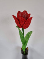 Tulipe perlée artificielle 45 cm, fleur décorative pour intérieur