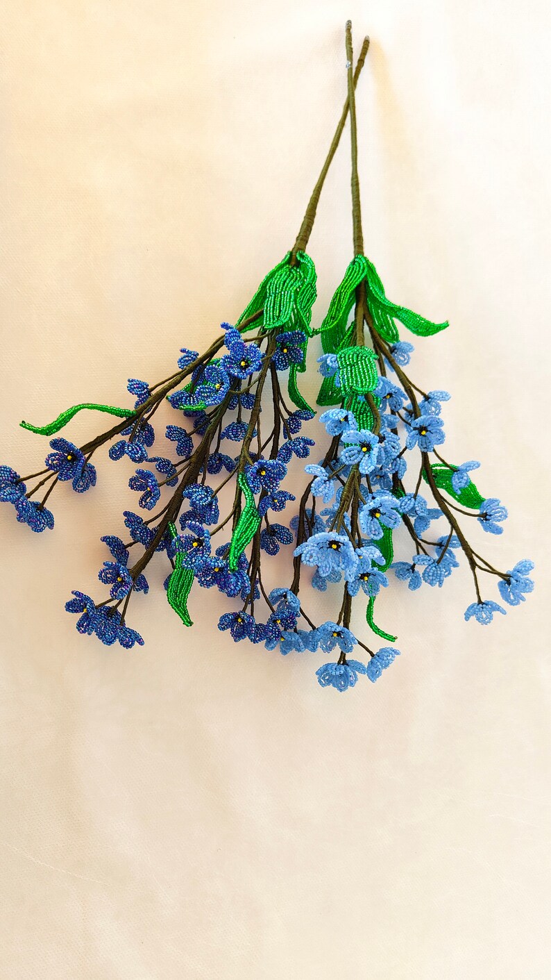 Myosotis perlés à longue tige, fleurs artificielles bleues, 40 cm