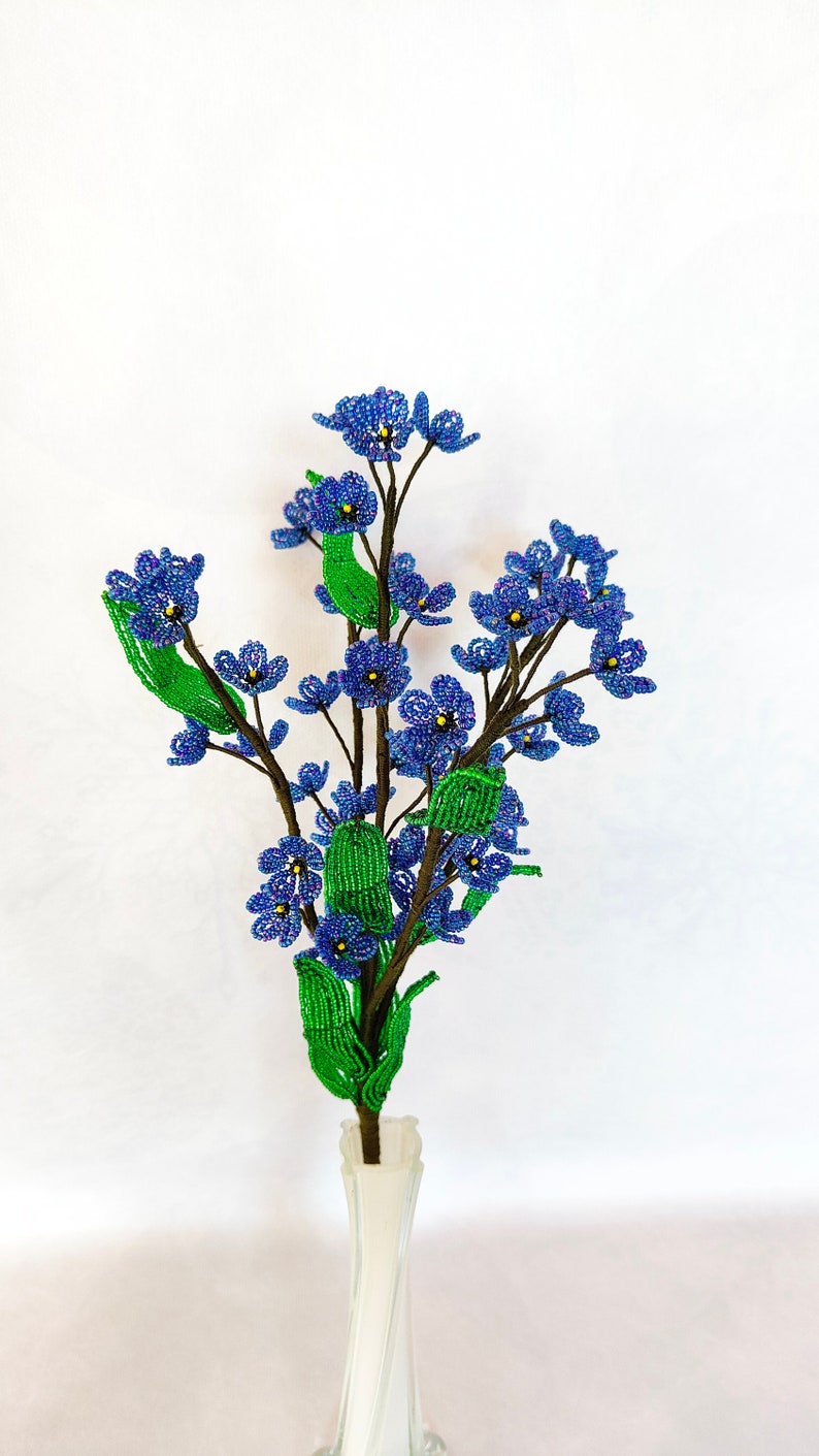 Myosotis perlés à longue tige, fleurs artificielles bleues, 40 cm