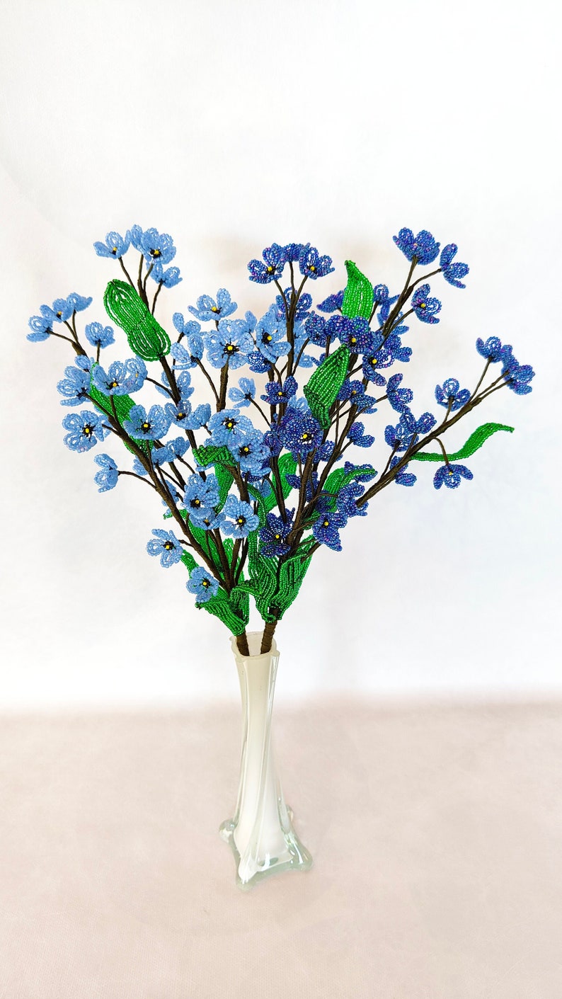 Myosotis perlés à longue tige, fleurs artificielles bleues, 40 cm