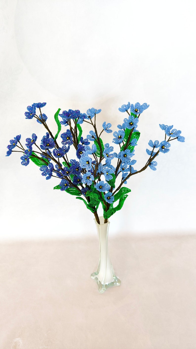 Myosotis perlés à longue tige, fleurs artificielles bleues, 40 cm