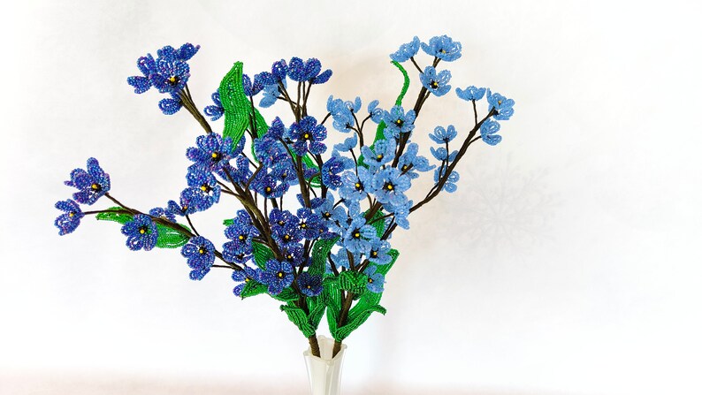 Myosotis perlés à longue tige, fleurs artificielles bleues, 40 cm