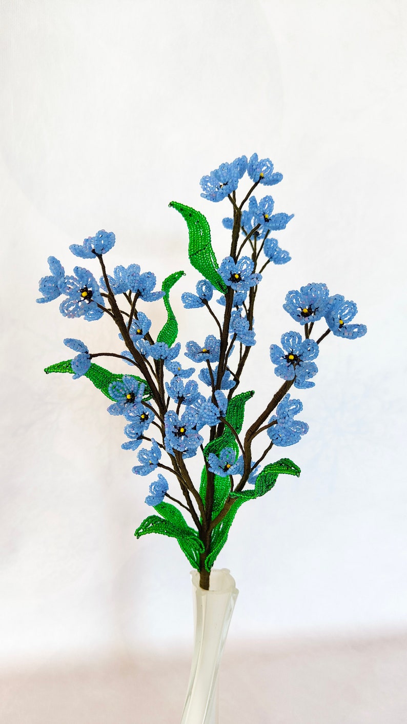 Myosotis perlés à longue tige, fleurs artificielles bleues, 40 cm