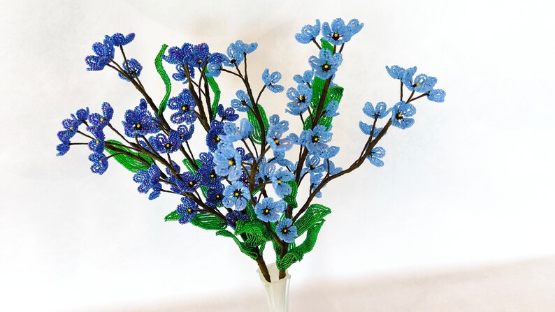 Myosotis perlés à longue tige, fleurs artificielles bleues, 40 cm