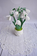 Jardinière en céramique avec perce-neige en perles, décoration printanière, 11 fleurs et 13 feuilles, 17,5 cm