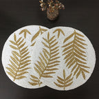 Set de table perlé rond 14 pouces feuilles de pin doré blanc