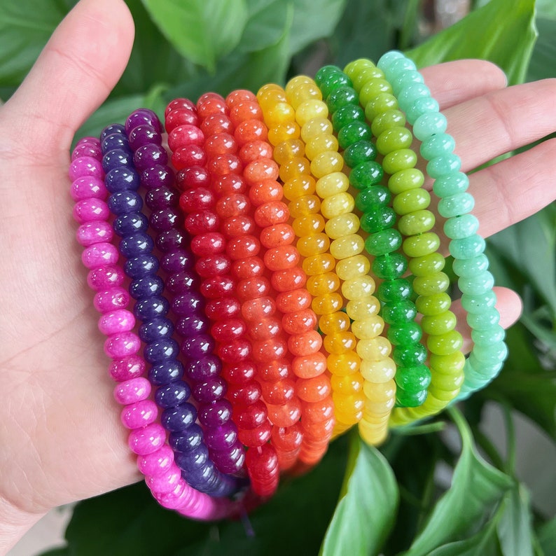 Rondelle en jade teint 8 mm, perles lisses arc-en-ciel 5x8 mm, perles pour bijoux DIY